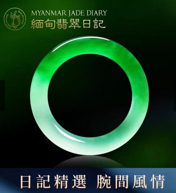 緬甸天然A貨翡翠-圓條陽綠-貴妃玉環 Mylink