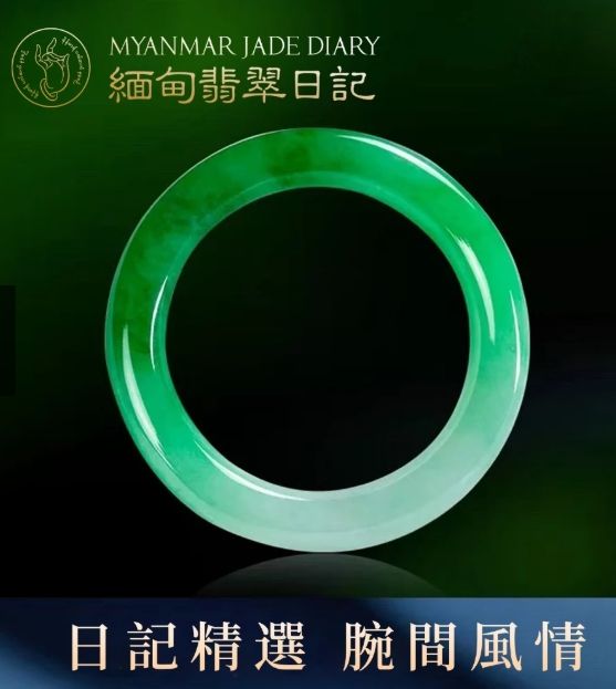 緬甸天然A貨翡翠-圓條陽綠-貴妃玉環 Mylink