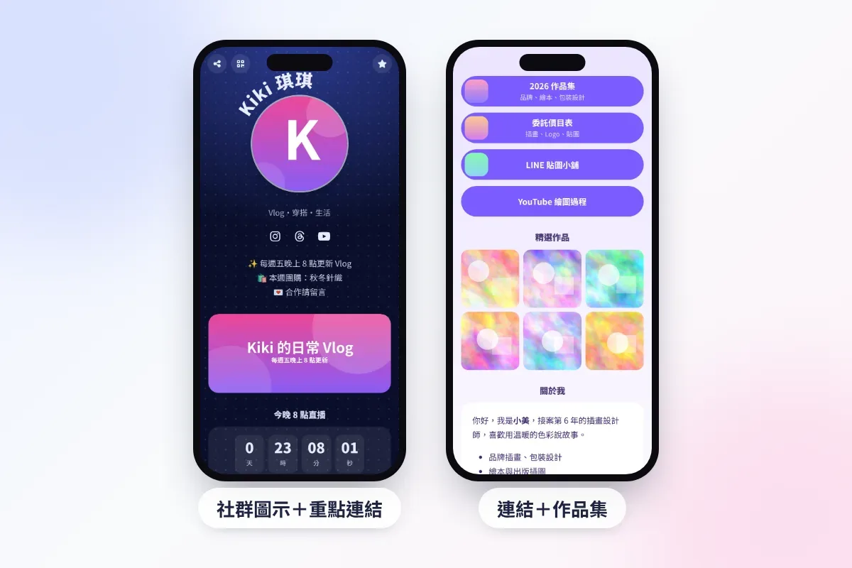 繁體中文連結樹範例:社群圖示與連結按鈕